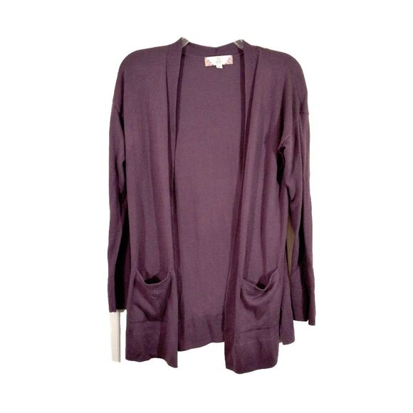 Pink Rose Women Med Open Front Cardigan Purple Long Sleeve Pockets Side Slit Hem - Picture 1 of 7